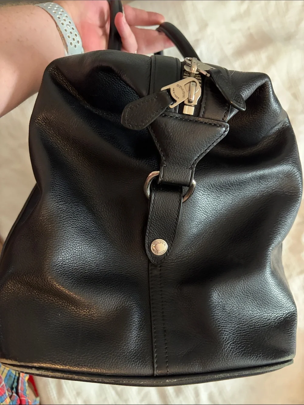 Coach Black Leather Duffel with Top Handles and Shoulder Strap extra large 50”